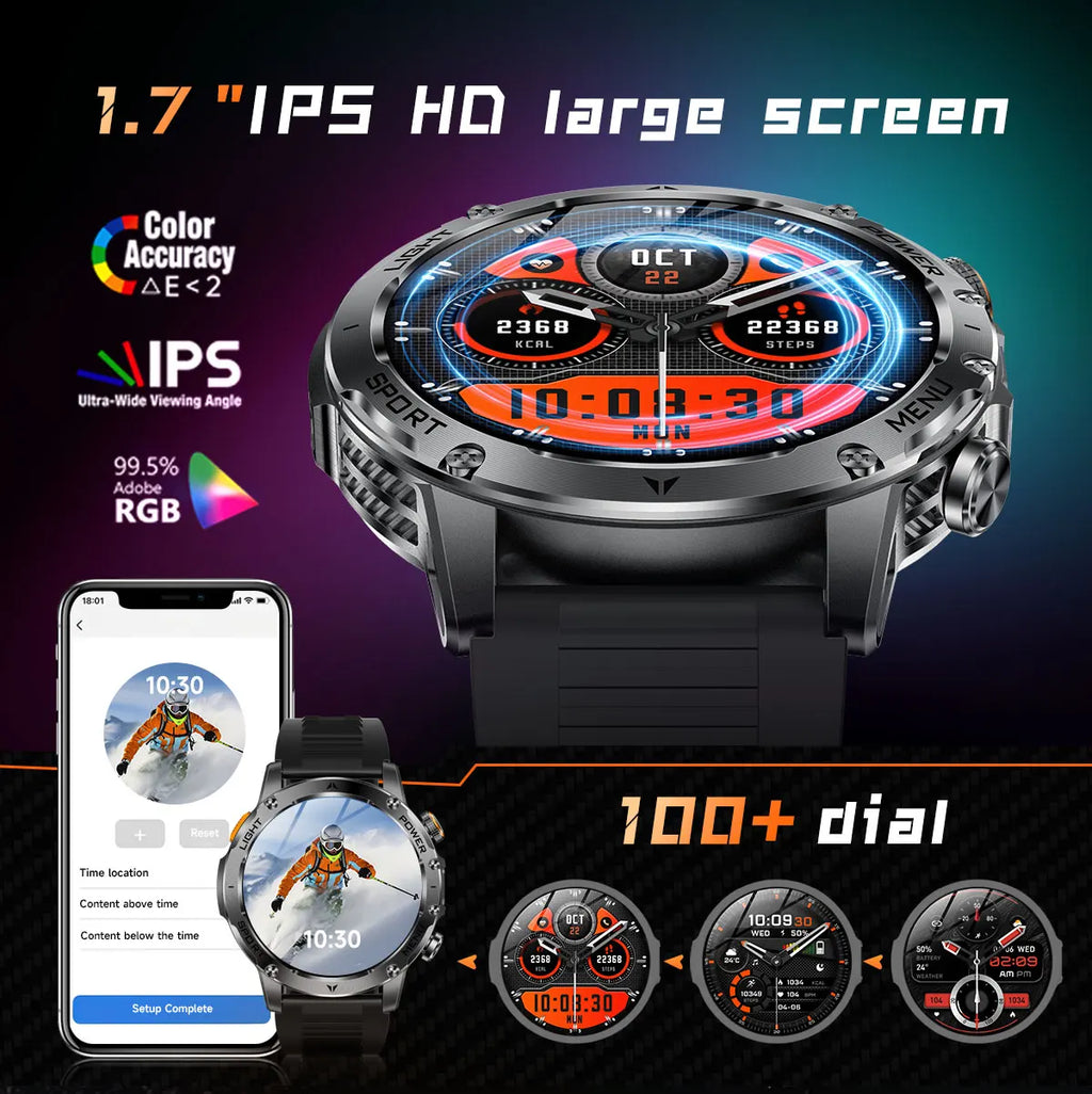 2026 New Military Smart Watch 1000Mah Battery Fitness Tracking 10ATM Waterproof Tactics Sport Flashlight call Bracelet For Men