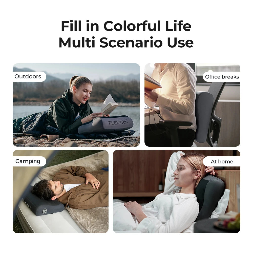 FLEXTAIL ZERO PILLOW&ZERO PILLOW SE - Camping Pillow, Inflatable Pillow with Elastic Strap, Ergonomic Design,Two Height Options