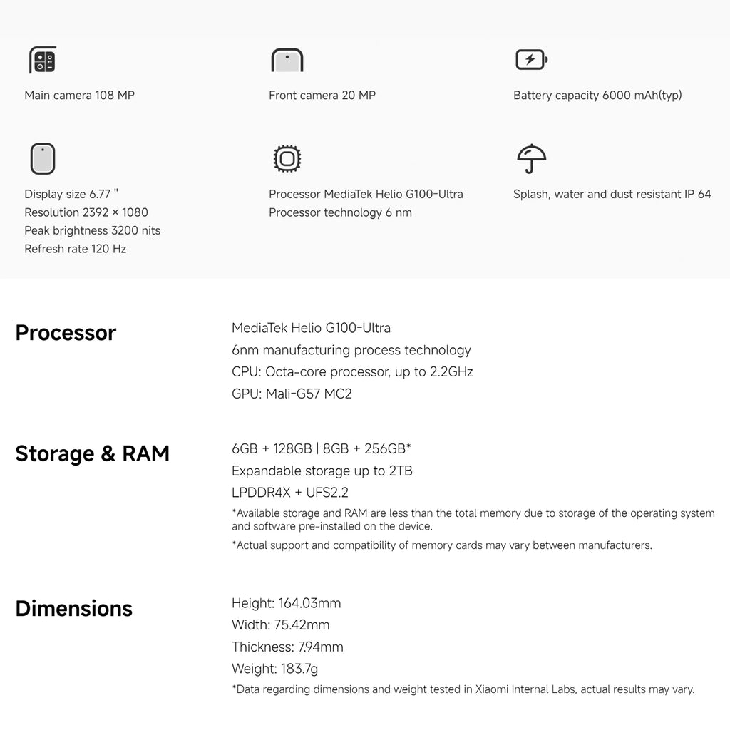 Xiaomi Redmi Note 15 4G 8+256GB Global Version MediaTek Helio G100-Ultra 120Hz 6.77 '' AMOLED Display 108MP Camera 6000mAh 33W