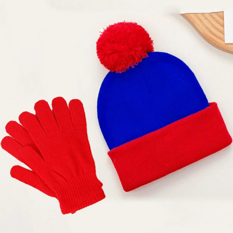 2pcs Cosplay Funny Beanie Hat and Gloves,Character Park Winter Warm Knit Hat Winter Christmas Costume Accessories for New Years