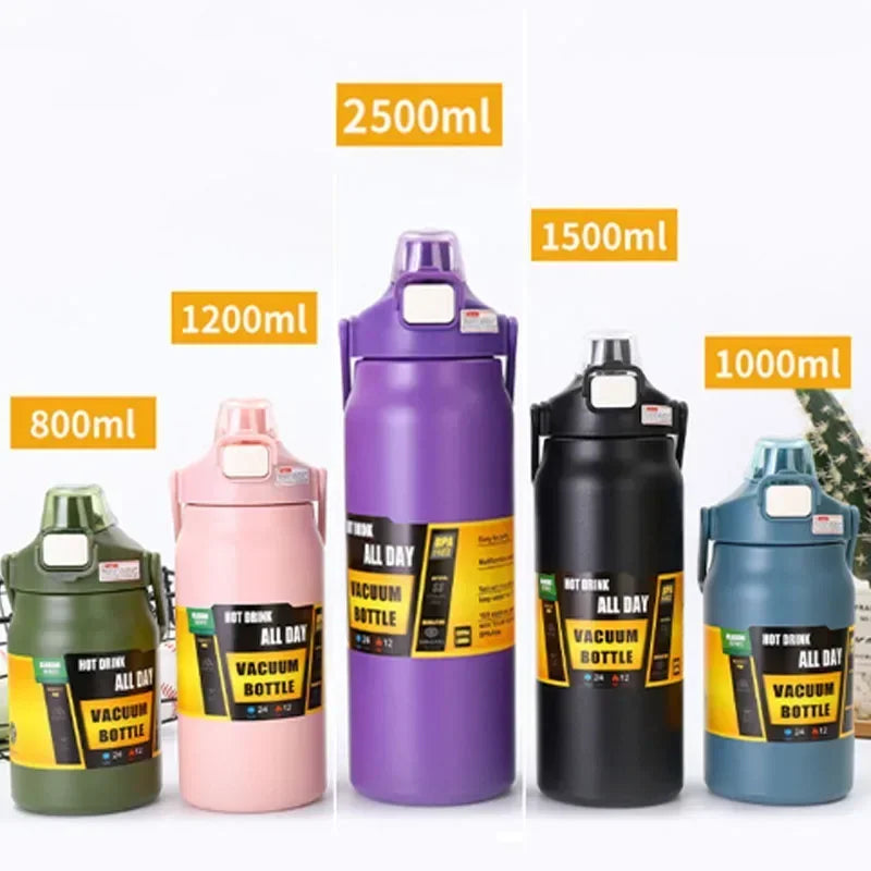 Thermos Vacuum Stainless Cup Thermal Cold Hot Insulated Stainless Steel Water Bottle with Straw Water Bottles