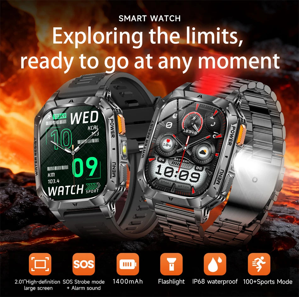 Upgrade 1400 mAh Battery Military Grade Smart Watch Men IP68 Waterproof 100+ Sports Modes Bluetooth Call AMOLED HD Smartwatches