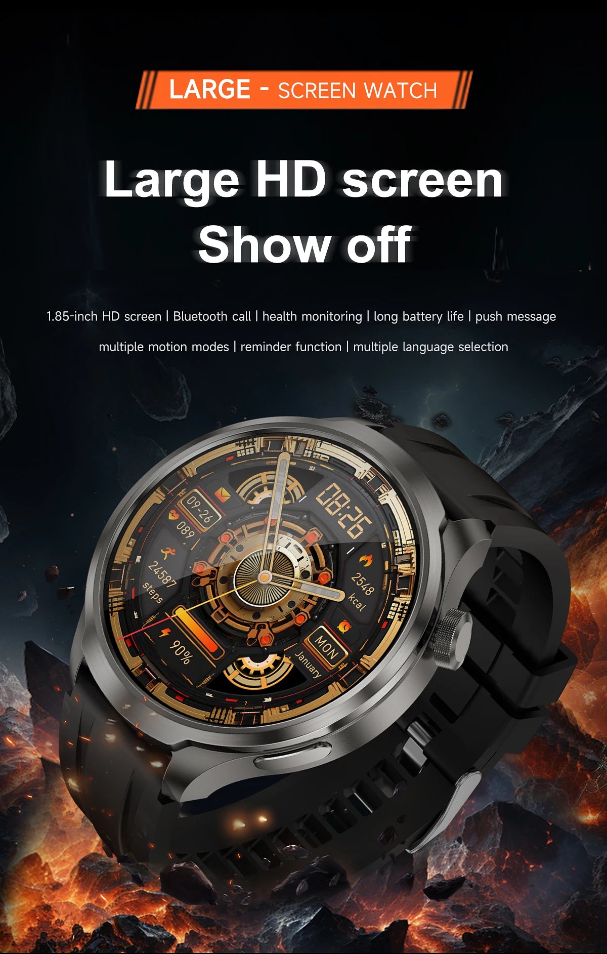 1.85-inch HD Sapphire Glass Smart Watch Men's GPS Movement Track NFC Bluetooth Call  Lingdong Island Health Detection Smartwatch