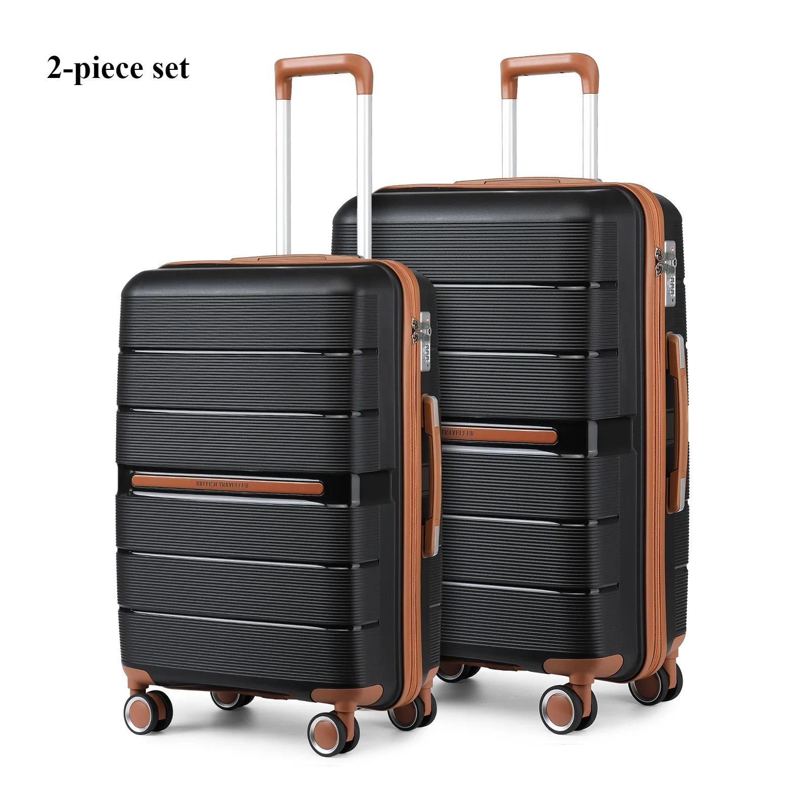 British Traveller Lightweight Hard Shell Luggage Set with TSA Lock, Spinner Wheels, 20" 24" 28" Travel Suitcases,Black