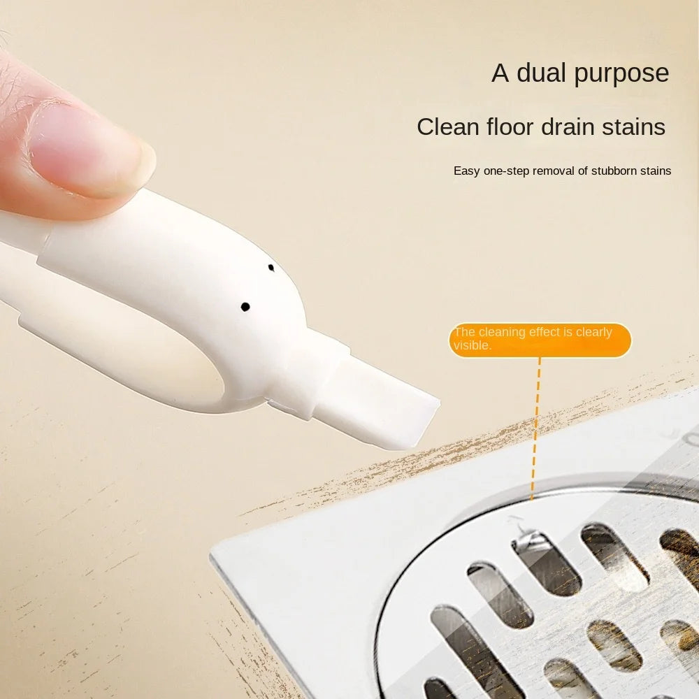 2-in-1 Cute Duck Shaped Double-head Design Cleaning Clip Dust Stain Removal Shovel - Bathroom Cleaner Tool With Drainage Hole