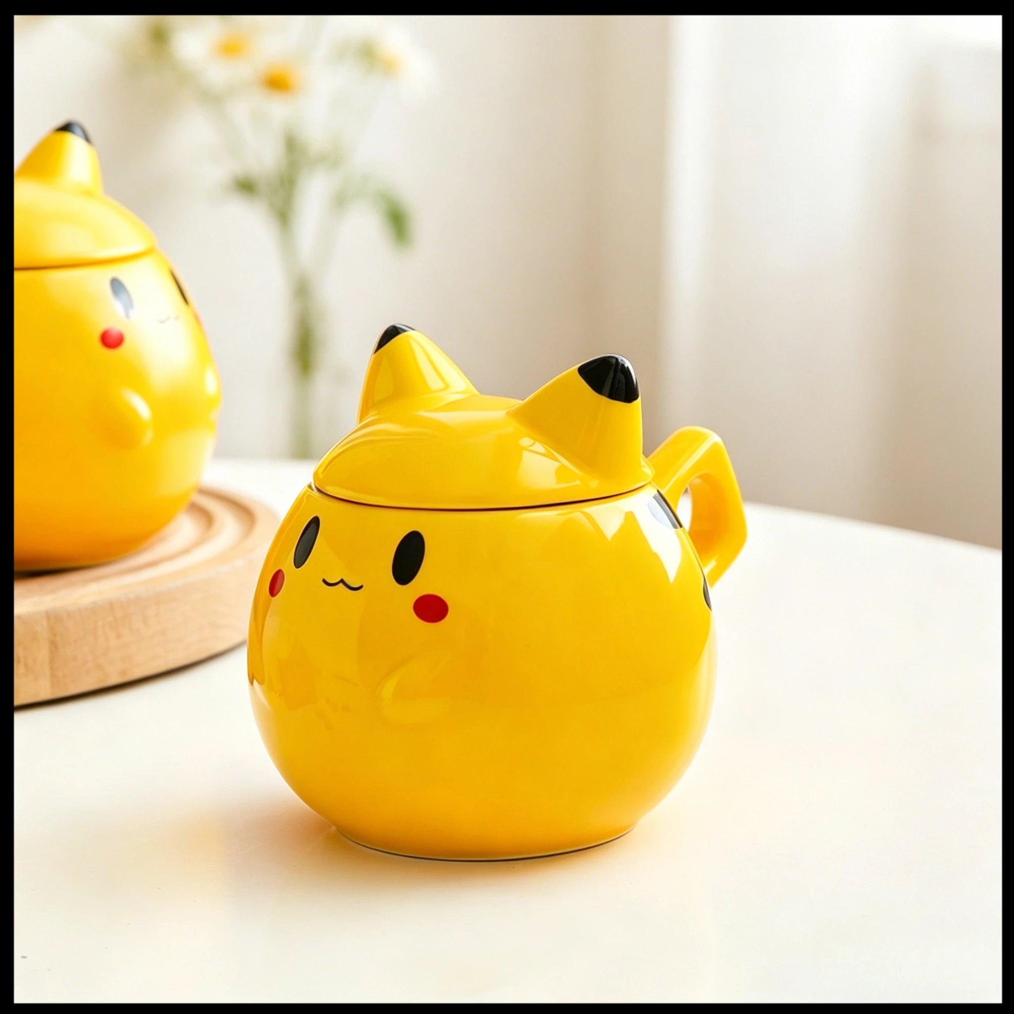 SHUNXIANG 300ml Pokémon Spherical Mug Ceramic Pikachu Cup with Lid Creative and Cute Pattern Cup Gift Desktop Decorative Cup