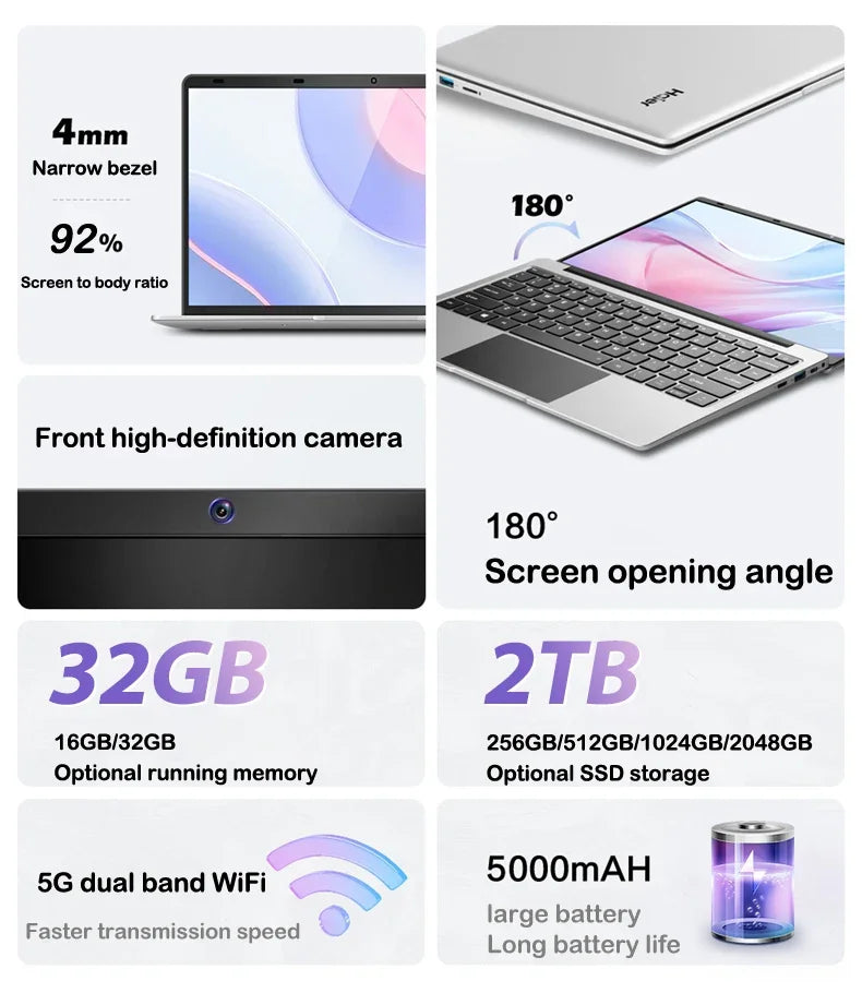 Vivid 15.6 Inch Portable Laptop | Intel N95, Windows 11 , 32GB DDR4 RAM, 2TB SSD, Ultra Thin & Lightweight PC