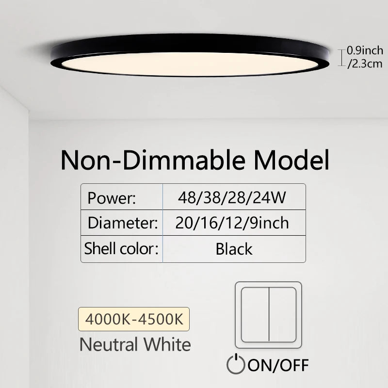 0.9 Inch Ultra-thin Smart LED Ceiling Light Pendant 24W 28W 38W 48W AC85V-265V Indoor Home Decorative Fixtures Remote Control