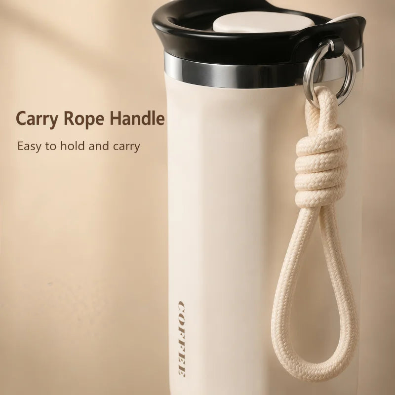 350ML 500ML Insulated Coffee Tumbler Stainless Steel Travel Mug with Lid Rope Handle Portable Thermal Cup for Car Office