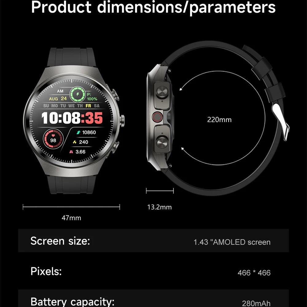 Music Smartwatch With Built-in Headphones Heart Rate Health Monitor 1.43-inch AMOLED HD Screen Men's Watch Women Sports Modes