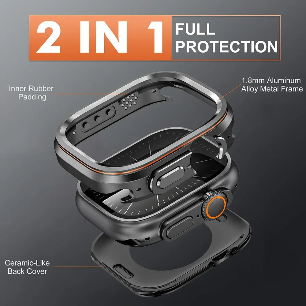 Halo Style Case for Apple Watch Ultra 2 3 49mm Metal Alloy Cover Hard Bumper for IWatch Ultra Full Protector Natural Black Color