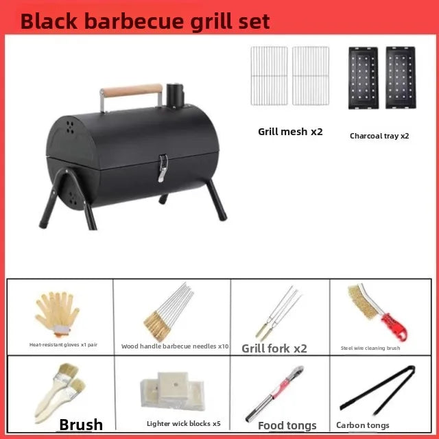 Portable Camping Barbecue Grill Multi-Function Charcoal Barbecue Double-Sided Chimney Home Outdoor Stove Meat Cooking Tool