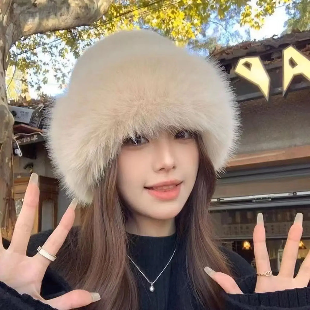 New Plush Mongolian Hat Imitating Mink Fur, Thickened and Warm Basin Hat, Windproof and Cold Proof in Autumn and Winter