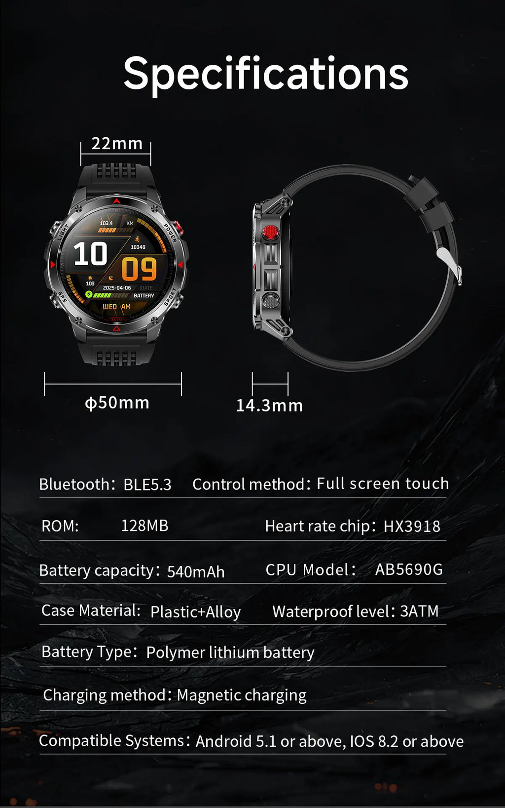 T-Rex 3 Pro Military Grade AGPS Smart Watch 10ATM Waterproof Dual-band GNSS Compass Altimeter AMOLED Swim Sports Smart Watch Men