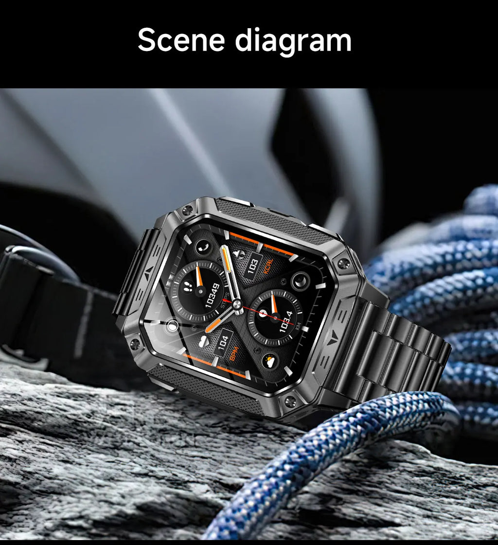 2026 Outdoors Durable Men Sports Smart Watch 1400mAh Battery LED Flashlight IP69K Waterproof Bluetooth Call Military Smartwatchs