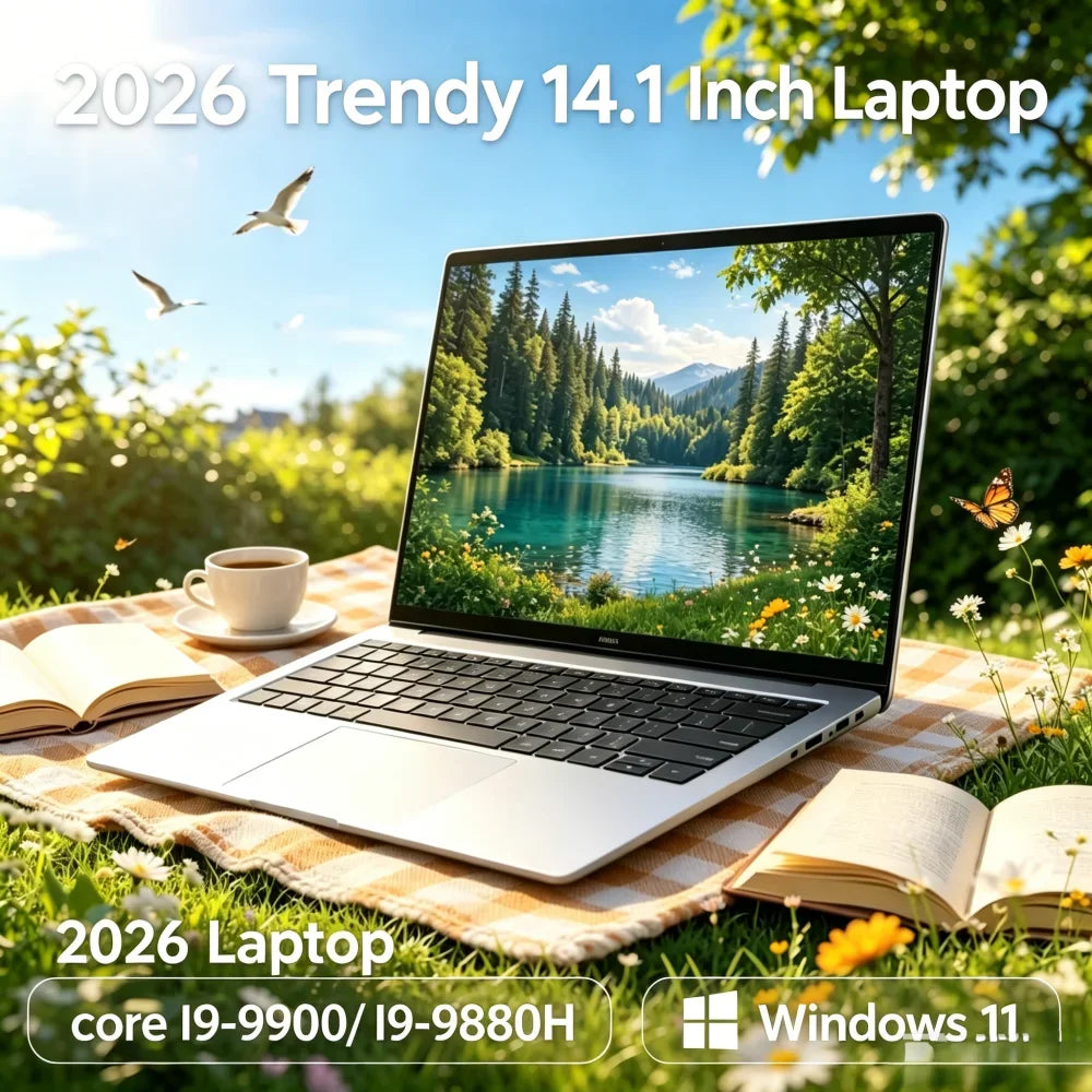 2026 New 14.1 Inch Ultra Slim Laptop Win11 16GB/32GB DDR4 RAM 2TB SSD Portable Business Office Notebook PC Intel I9-9900