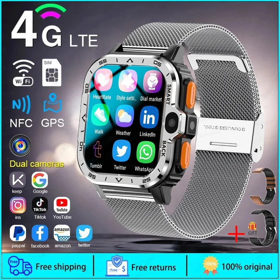 4G/5G SIM Card Wifi Smart Watch 64GB Large Memory APP Download 200W+800W HD Dual Camera Video Call Global Version Smartwatch Men