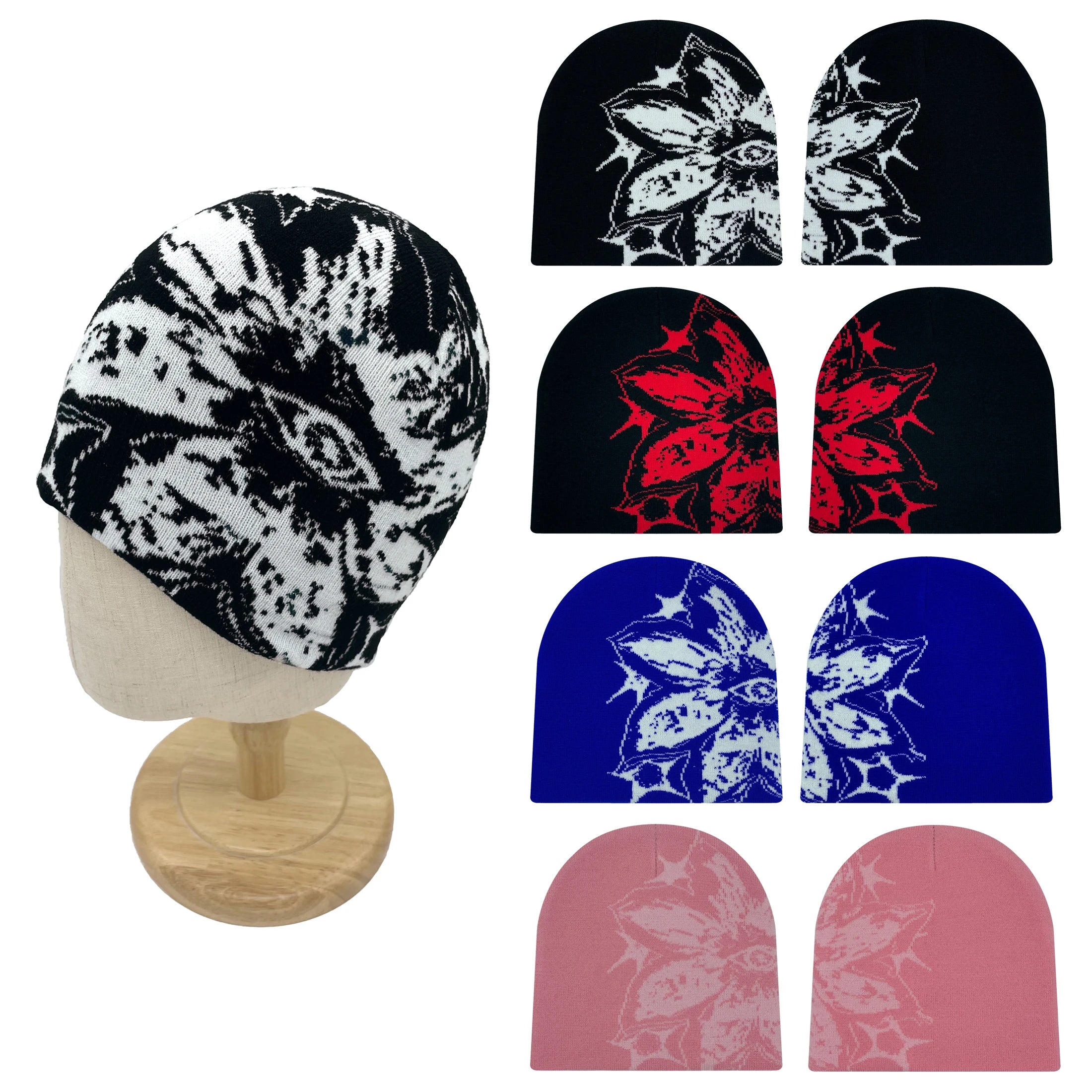 1PCS personalized trend large patterned jacquard knitted hat, street outdoor sports skullcap, unisex beanie