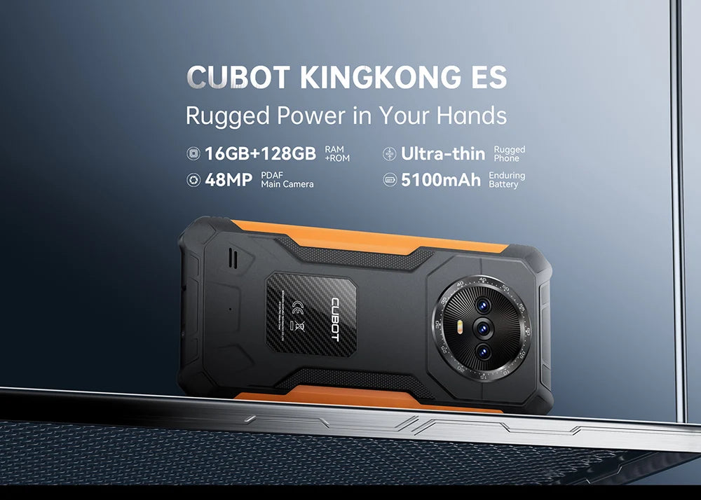 Cubot KingKong ES Ultra-thin Rugged Android Smartphone, 16GB RAM(6GB+10GB), 128GB ROM, 6.56" 90Hz Screen, 48MP Camera, 4G Phone