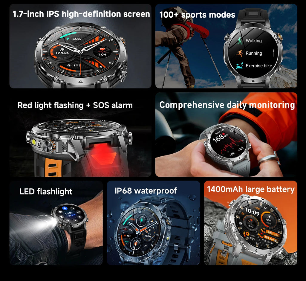 LIGE Men Smart Watch 1400 mAh 1.7 Inch Screen Bluetooth Call Voice Assistant Watch Sport Fitness IP68 Waterproof Smartwatch 2026