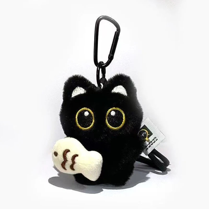 Cute Black Cat Plush Toy Keychain, Cartoon Kitten, Soft Stuffed Doll Pendant, Car Key, Backpack, Bag Decoration