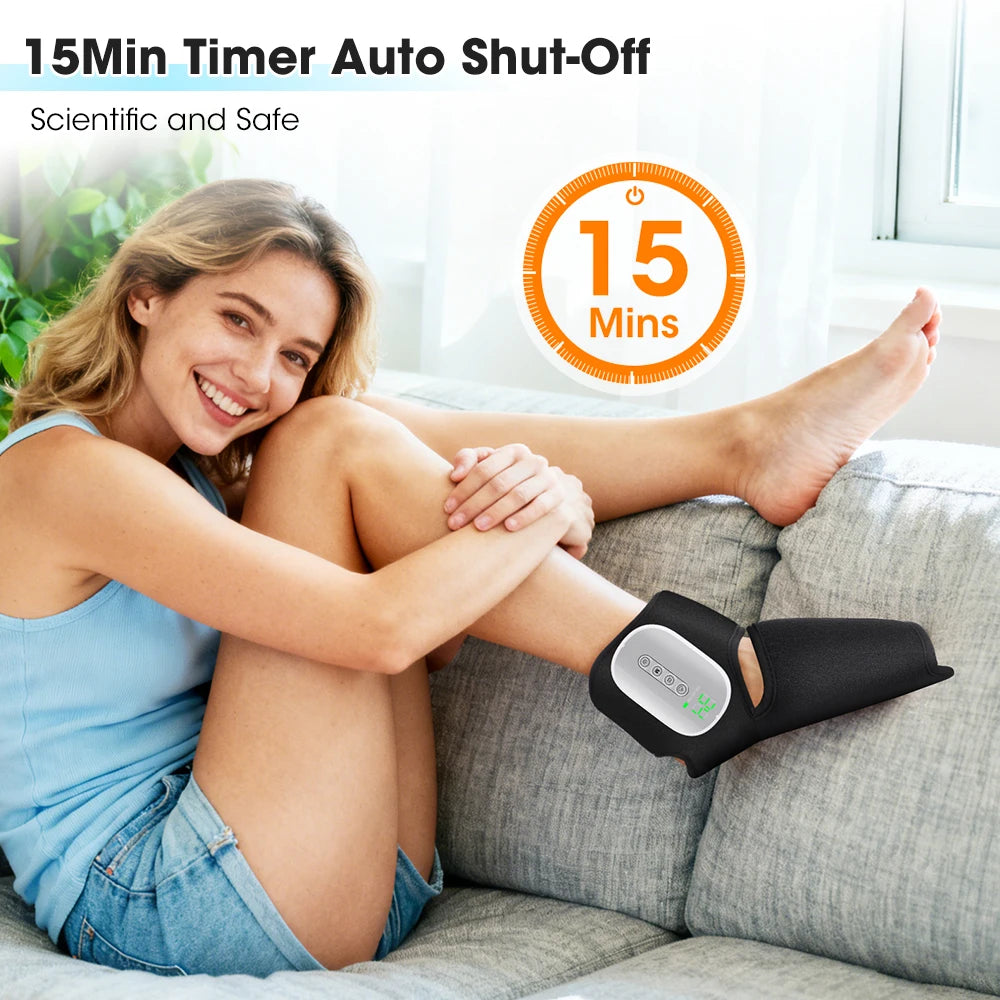 Ankle Air Compression Massager Heated Foot Wrap Support 3 Modes 4 Levels Thermal Sleeve Cordless Rechargeable Brace