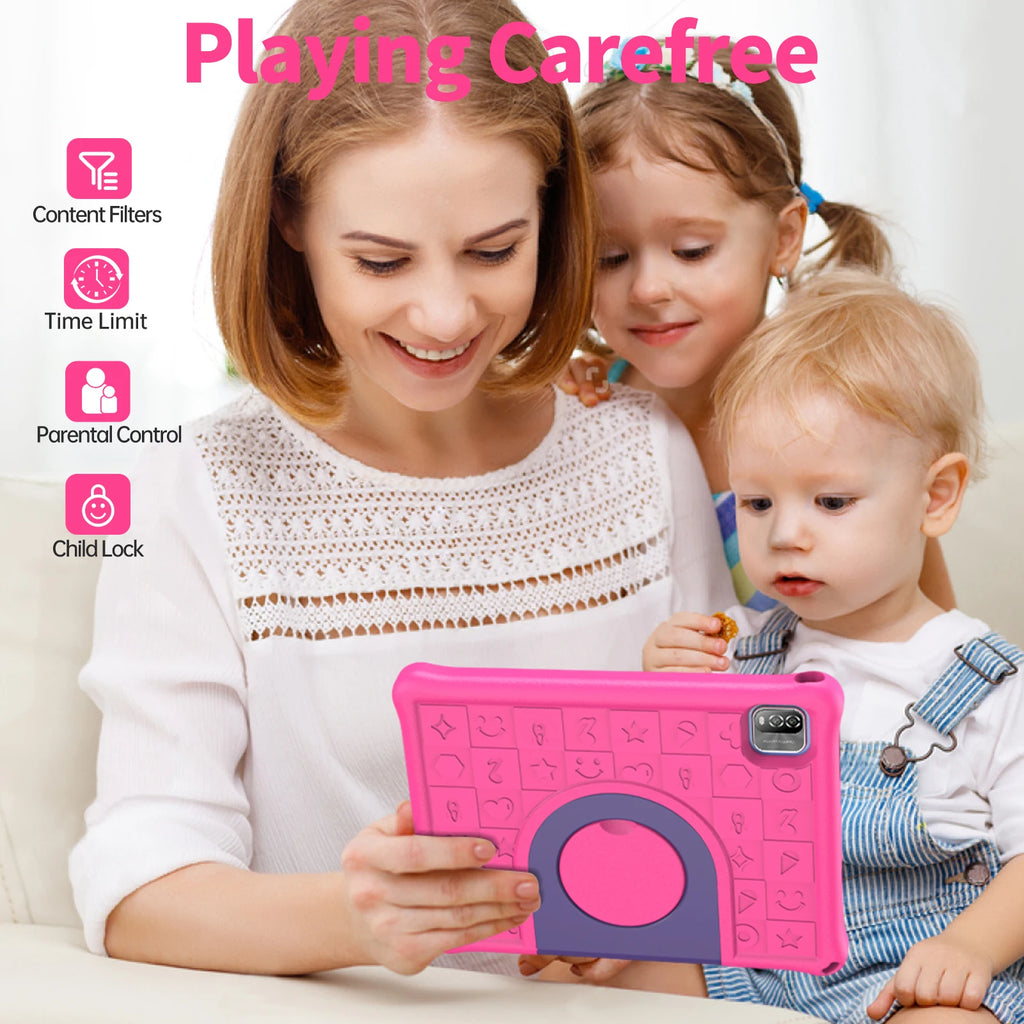 Pritom 10.1 Inch Kids Tablet Android 15 WIFI 6 Quad Core Processor 3GB RAM 64GB ROM YouTube with EVA Protective Case