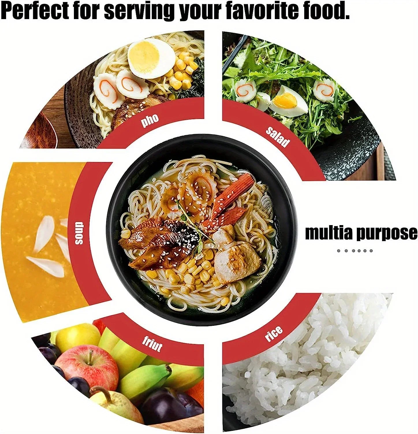 Thickened Plastic Ramen Bowl Anti-Slip Salad Bowl Solid Color Perfect for Kitchen Restaurant Lamian Noodles bowl(NOT CERAMIC)