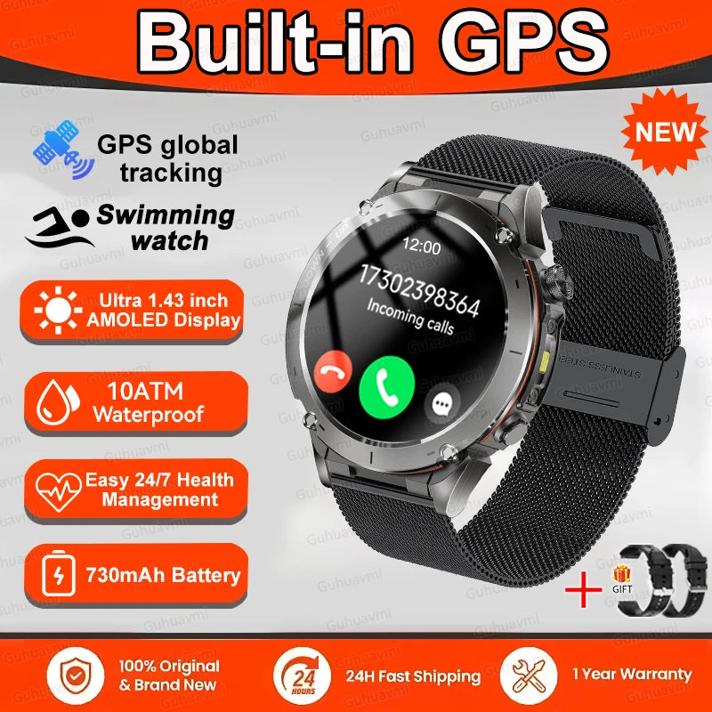 2025 GUHUAVMI Y-101 GPS Sports Smart Watch 10ATM Waterproof Built-in Dual-Band GNSS Compass Altimeter Military Grade Smartwatchs