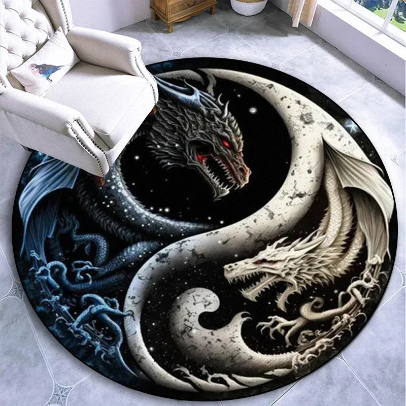 Large Round Carpet Rug Living Room Bedroom Decoration Anti Slip Tree of Life Mat Dragon Lion Tiger Yin Yang Tai Chi Carpet Rugs