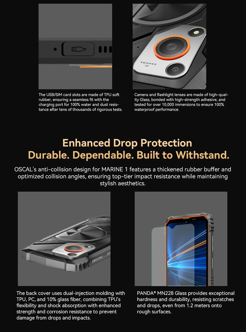 Oscal MARINE 1 Outdoor Smartphone 6.56 inch HD+ Display Unisoc T615 Android 15 Rugged Phone 4GB+128GB, 5100mAh, NFC Mobile Phone
