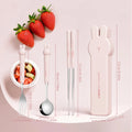 WORTHBUY 3/4PCS Cute Portable Dinnerware Set Reusable 304 Stainless Steel Fork Spoon Chopsticks With Box Cutlery For Kid Student