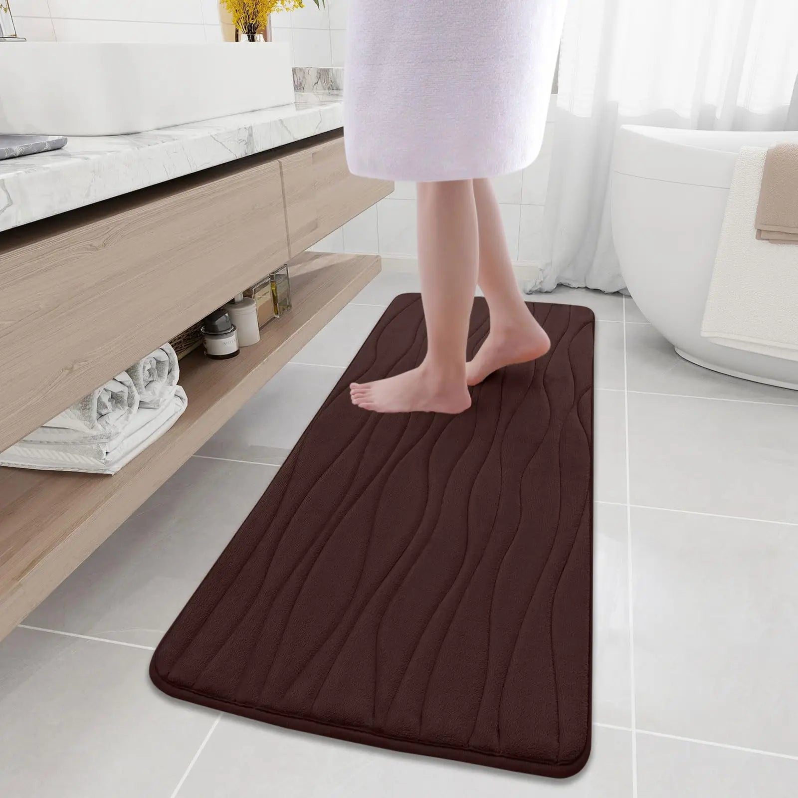 Olanly Memory Foam Mats For Bathroom Highly Absorbent Non-slip Bath Rugs Super Soft Comfort Carpet  Machine Washable Shower Mats