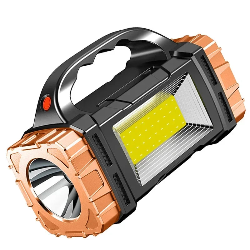 2024 Powerful LED Flashlight USB+Solar Rechargeable Flashlight COB Outdoor Camping Torch Portable Searchlight Power Bank Outdoor