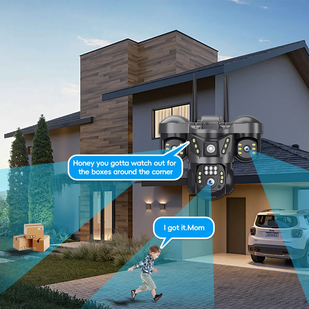 15MP 8K WIFI IP Camera 10X Zoom Triple Lens Outdoor Triple Screen PTZ Cam Waterproof CCTV Auto Tracking Security Surveillance