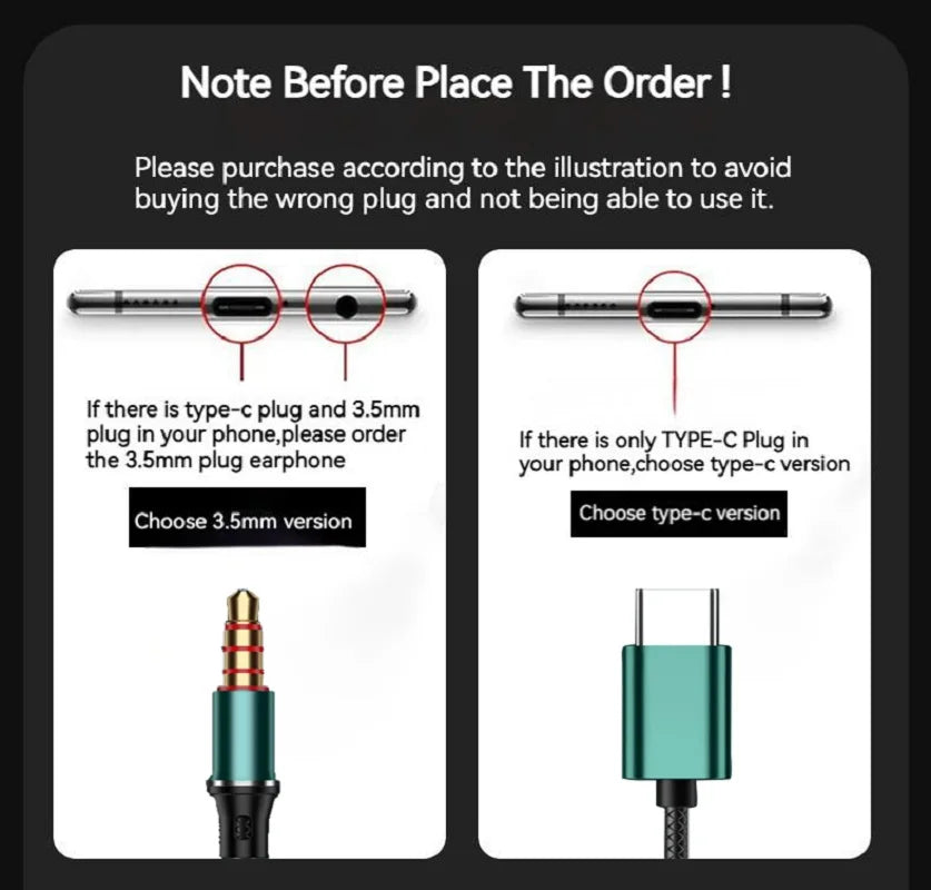 Type C&3.5mm Headphones HiFi Bass Stereo Volume Control Headset In HD Mic Wired Earbuds For iPhone15-17/Samsung Series Earphones