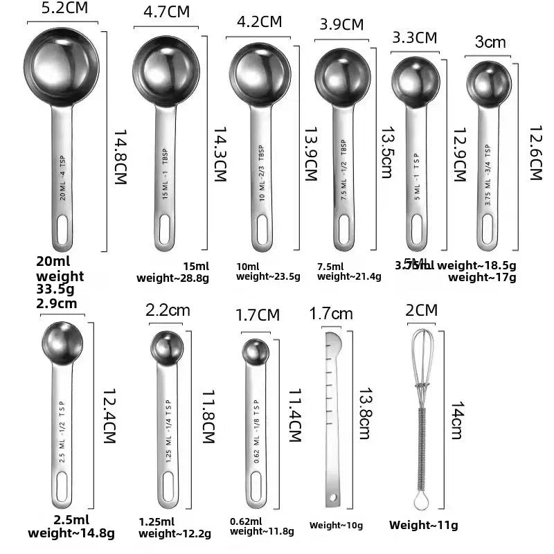 Stainless Steel Measuring Spoon 4/6/7/8 Pcs Set with Scale Measuring Ruler Spoons Coffee Baking Measuring Kitchen Tool Set