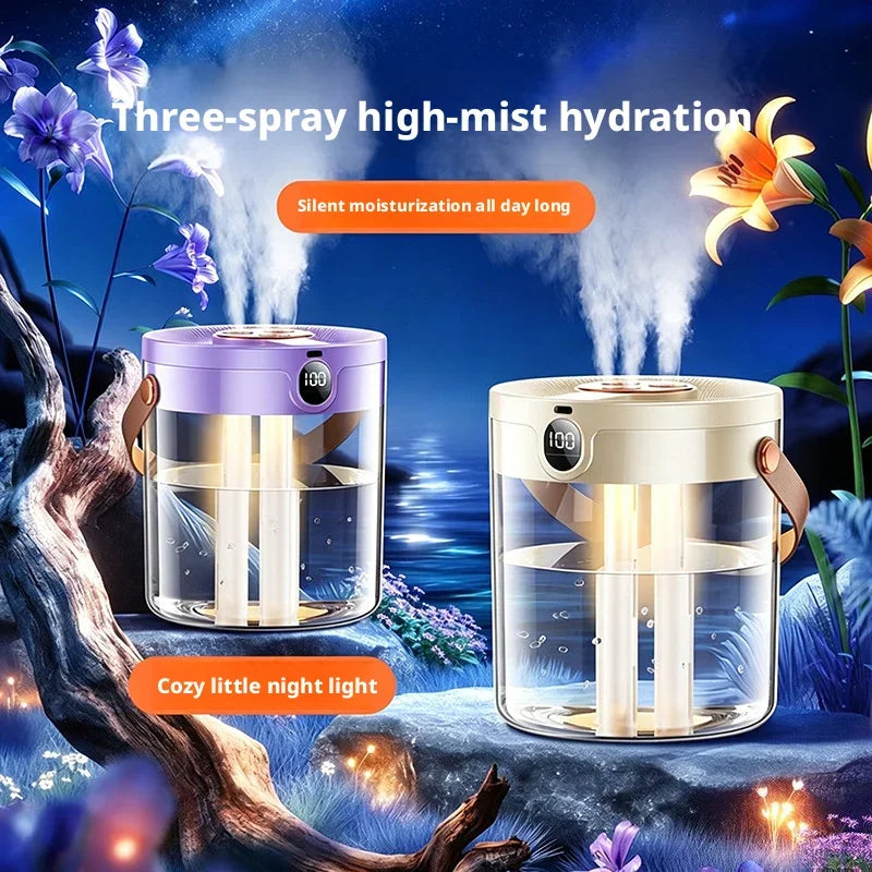 Portable Ultrasonic Humidifier 3 Spray Nozzles Digital Screen Night Light Large Water Tank Silent Aroma Diffuser for Home Use