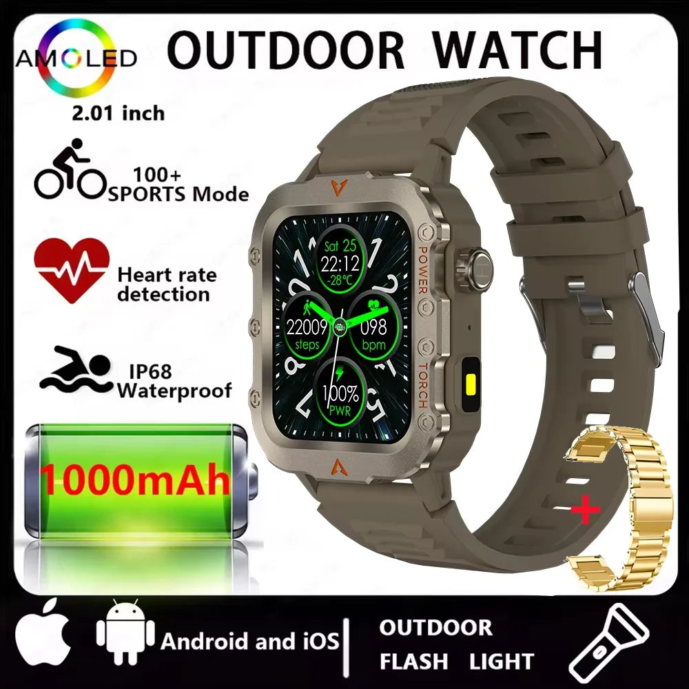 2026New Military GPS Smart Watch Men Bluetooth Call Sleep Health Monitoring LED Flashlight AI Voice Sports Waterproof Smartwatch