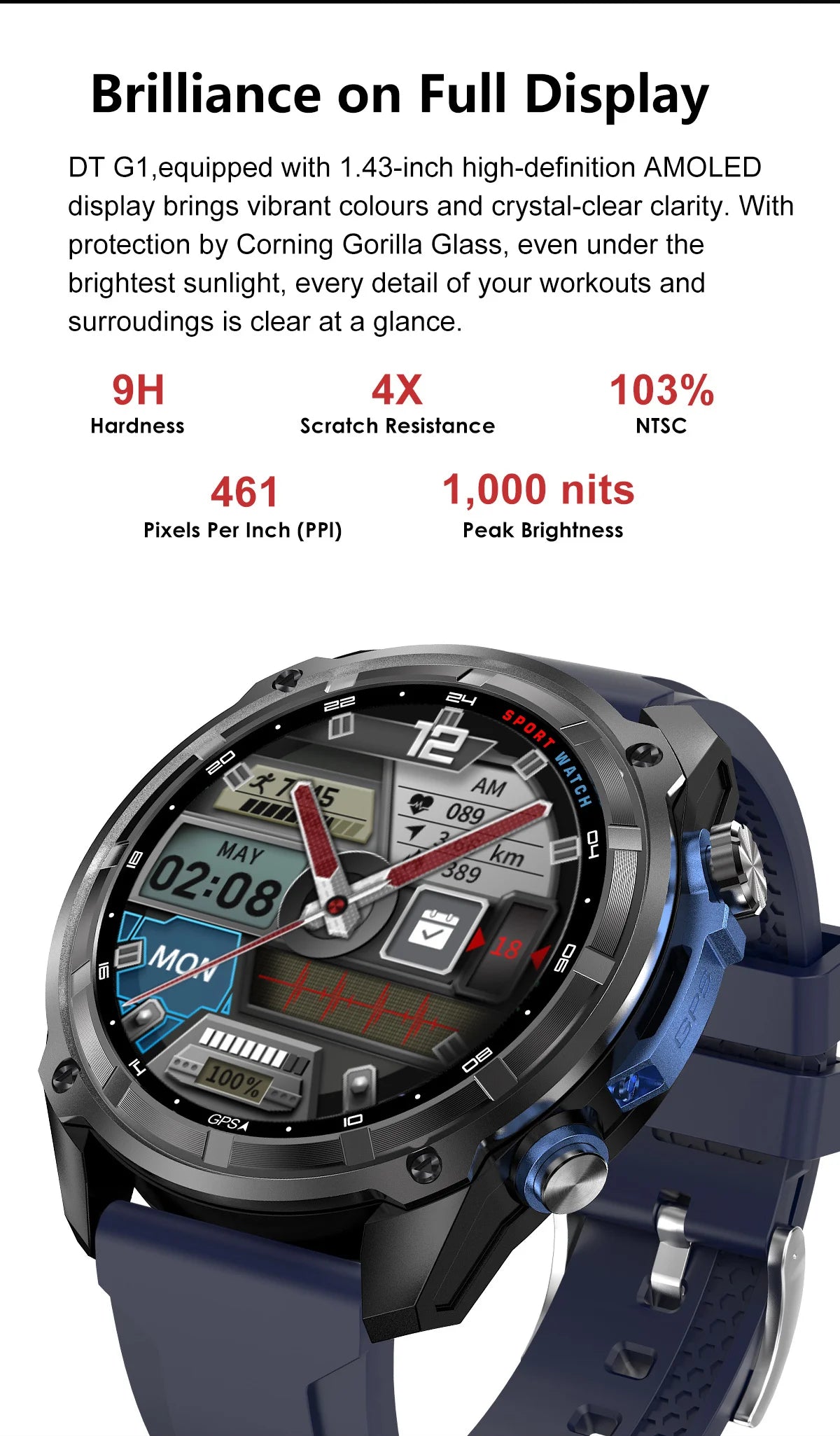 T-Rex3 Pro GPS Offline Map 1000mAh Battery Smart Watch Built in Swim Sports Clock 10ATM Waterproof 4GB Outdoors Military Watches
