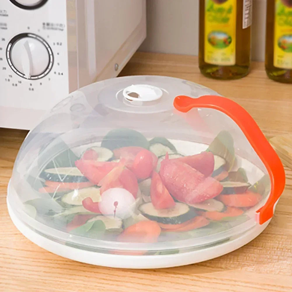 Microwave Food Splash Guard High Temperature Resistant Food Heating Cover with Steam Vent and Handle Transparent Plate Cover