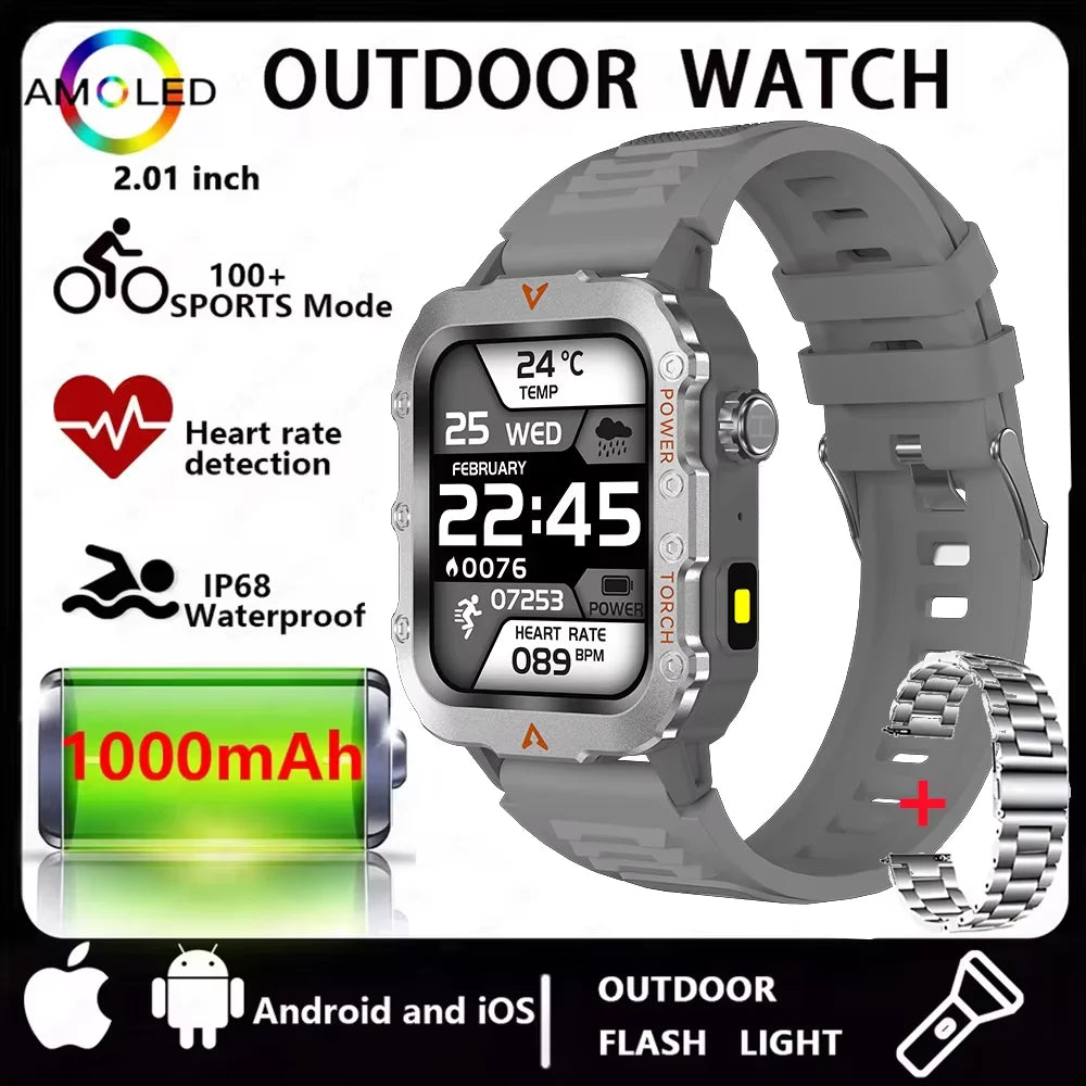 2026New Military GPS Smart Watch Men Bluetooth Call Sleep Health Monitoring LED Flashlight AI Voice Sports Waterproof Smartwatch