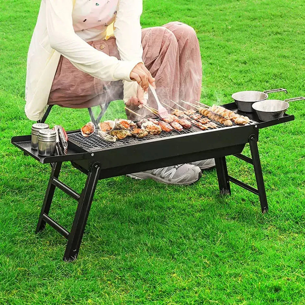 Portable BBQ Charcoal Grill BBQ Tool Kit Outdoor Cooking Camping Picnic Beach Portable BBQ Black