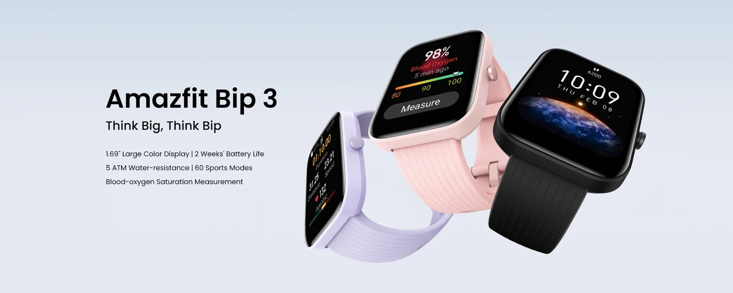 Amazfit Bip 3 Smartwatch For Men Women Birthday Gift Blood-oxygen Saturation Measurement  5ATM Waterproof 60 Sports Modes95New