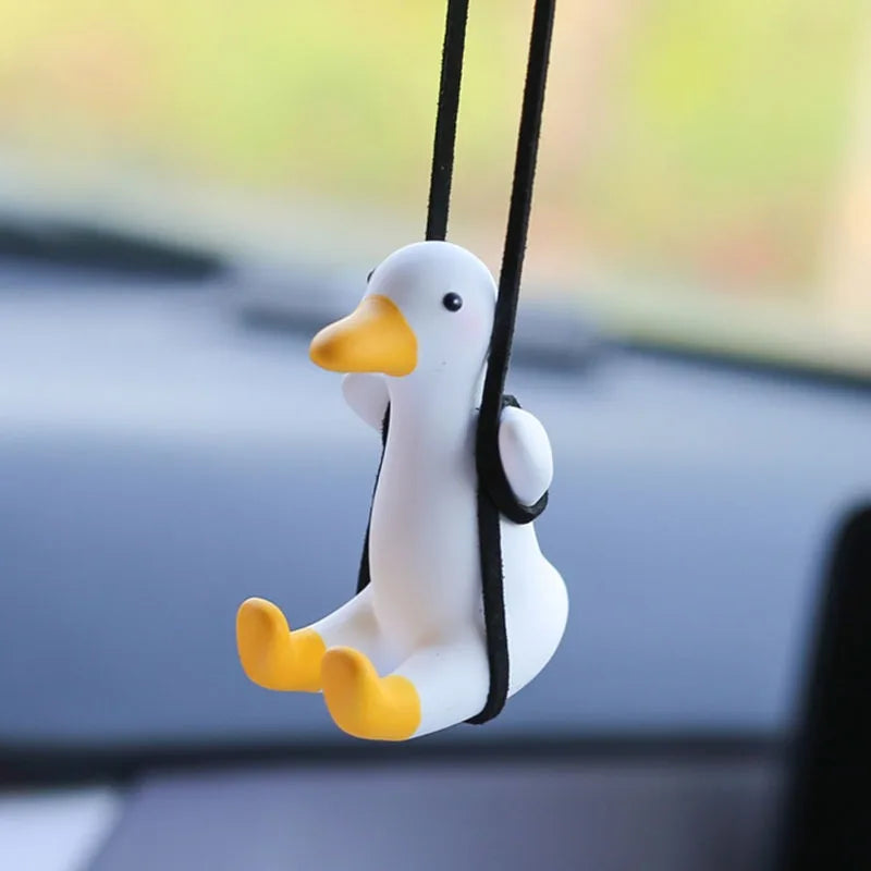 1PC Cute Car Pendant Swinging Sunglasses Duck Hanging Swing Rearview Mirror Decoration