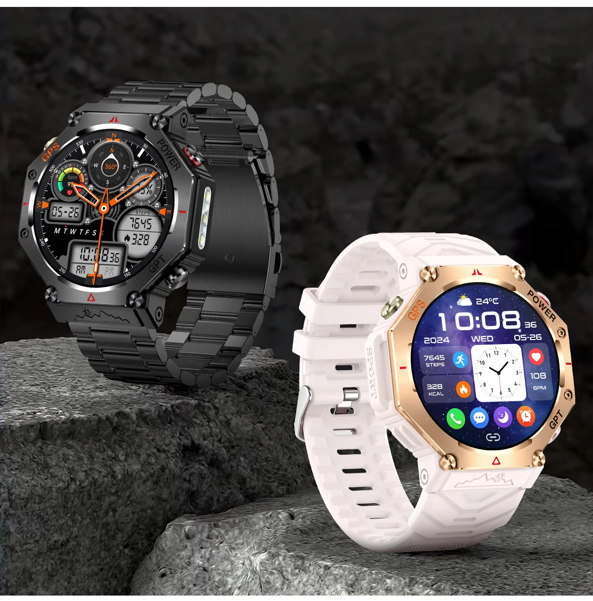 New Military Real GPS Smart Watch Men 10ATM IP69K Waterproof Swim Sports Watches Flashlight Bluetooth Call AMOLED HD Smartwatch