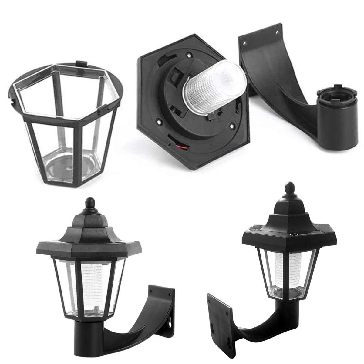2Pcs Solar Wall Light Outdoor LED Light Hexagonal Solar Lantern Light Waterproof Auto On/Off Retro LED Wall Lamp Garden Decor