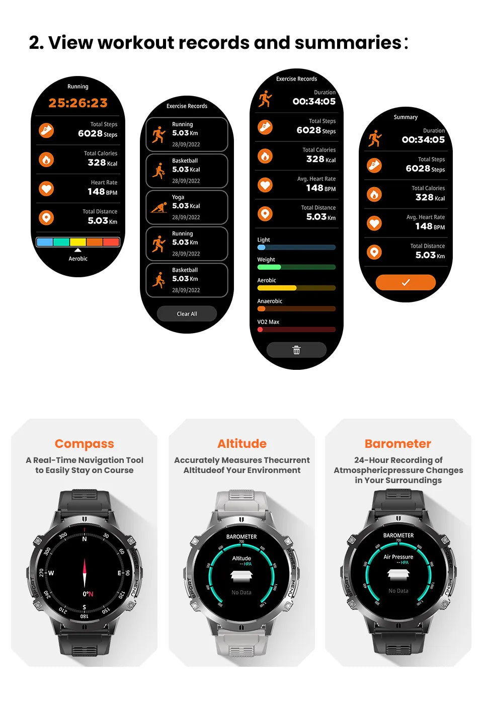 2026 Newly upgraded GPS Military Sports Smart Watch 1000mAh 1.7-inch AMOLED Compass Altimeter Call 10ATM Waterproof Sports Watch
