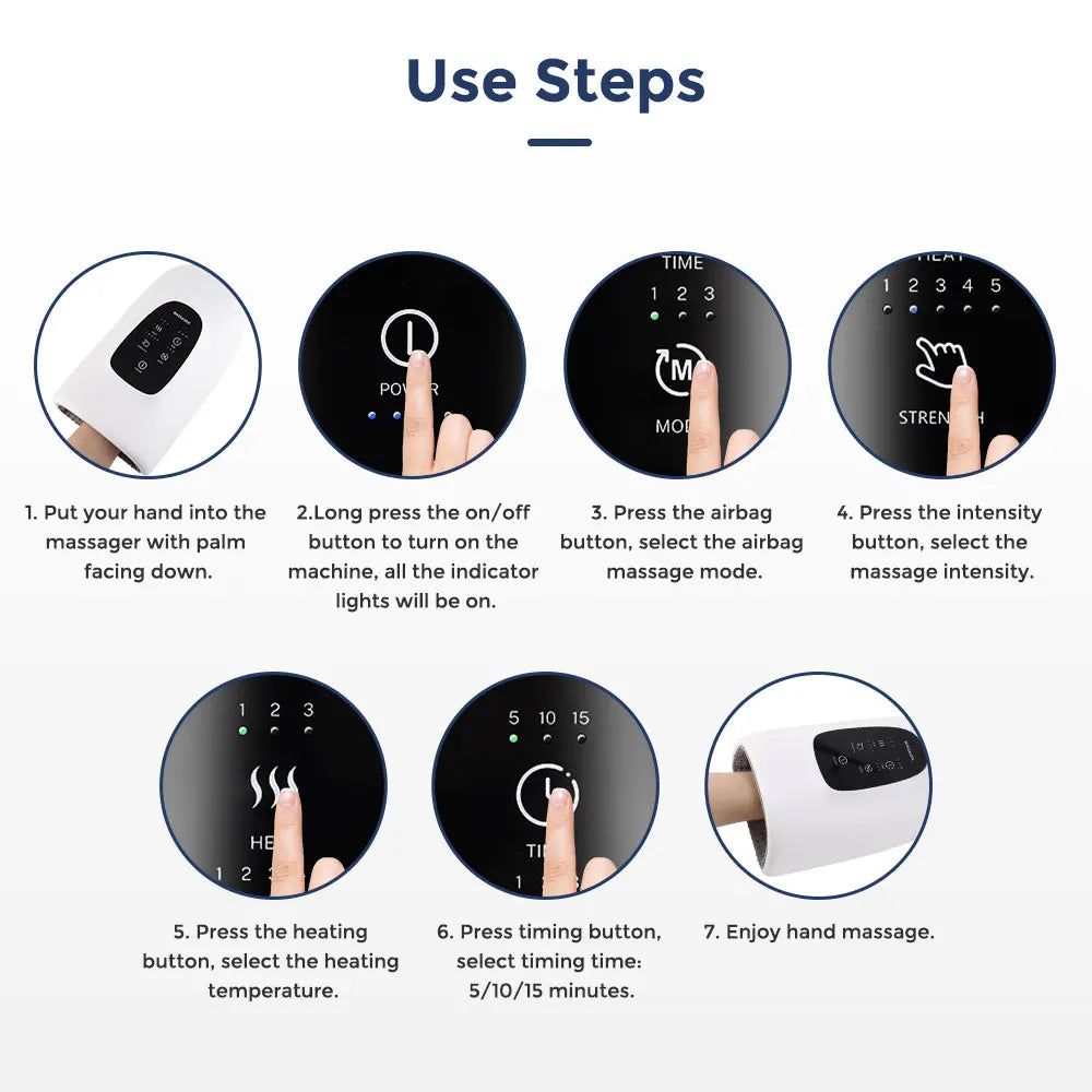 Cordless Hand Massager Machine for Wrist Arthritis Vibartion Heat and Pressure Acupoint Physiotherapy Palms Finger Compression