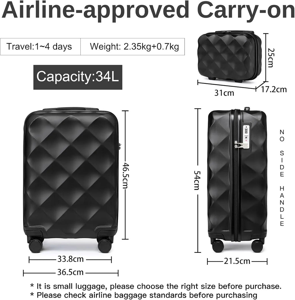 British Traveller 13/20 Inch 2-Piece ABS+PC Hard Shell Luggage Set, Airline Approved Carry-On Suitcases, TSA Lock, Scratch Resistant, Silent Spinner Wheels & Aluminum Telescopic Handle
